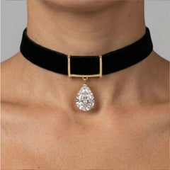 Midnight Velvet Pear Diamond Drop Choker 14K (18K Custom) Necklace
