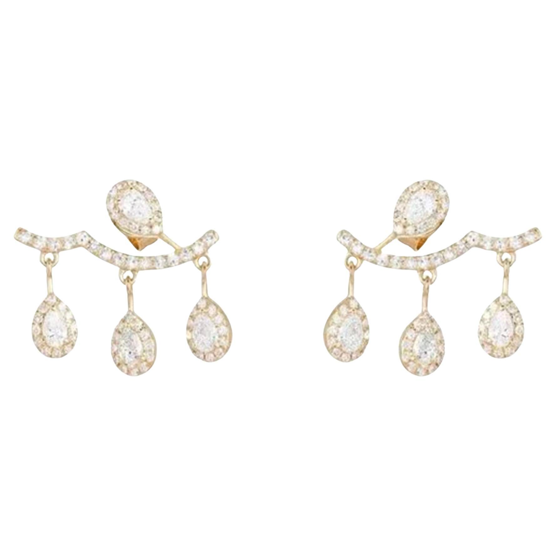 0.47ct Teardrop Diamond Cluster 14K Gold Ear Jacket Earrings