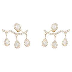 Teardrop Diamond 14K (18k upon request) Yellow Gold Cluster Ear Jacket Earrings