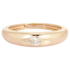 Teardrop Diamond 14K (or 18k upon request) Yellow Gold Bezel Set Band Ring