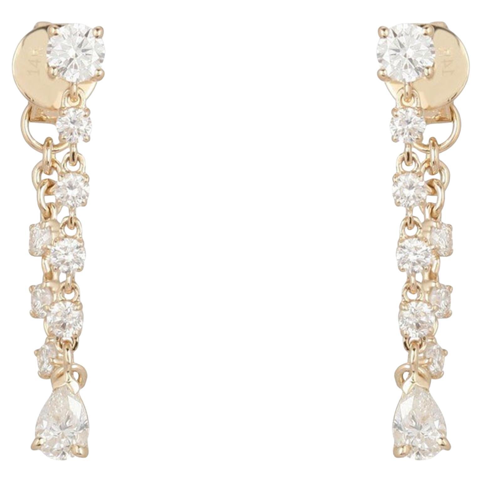 Teardrop Diamond 14K (or 18k upon request) Yellow Gold Chain Drop Earrings