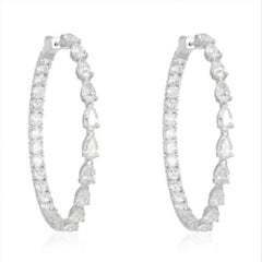 Teardrop Diamond 18K White Gold Eternity Hoop Earrings