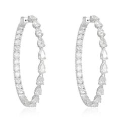 Teardrop Diamond 18K White Gold Eternity Hoop Earrings