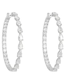 Teardrop Diamond 18K White Gold Eternity Hoop Earrings