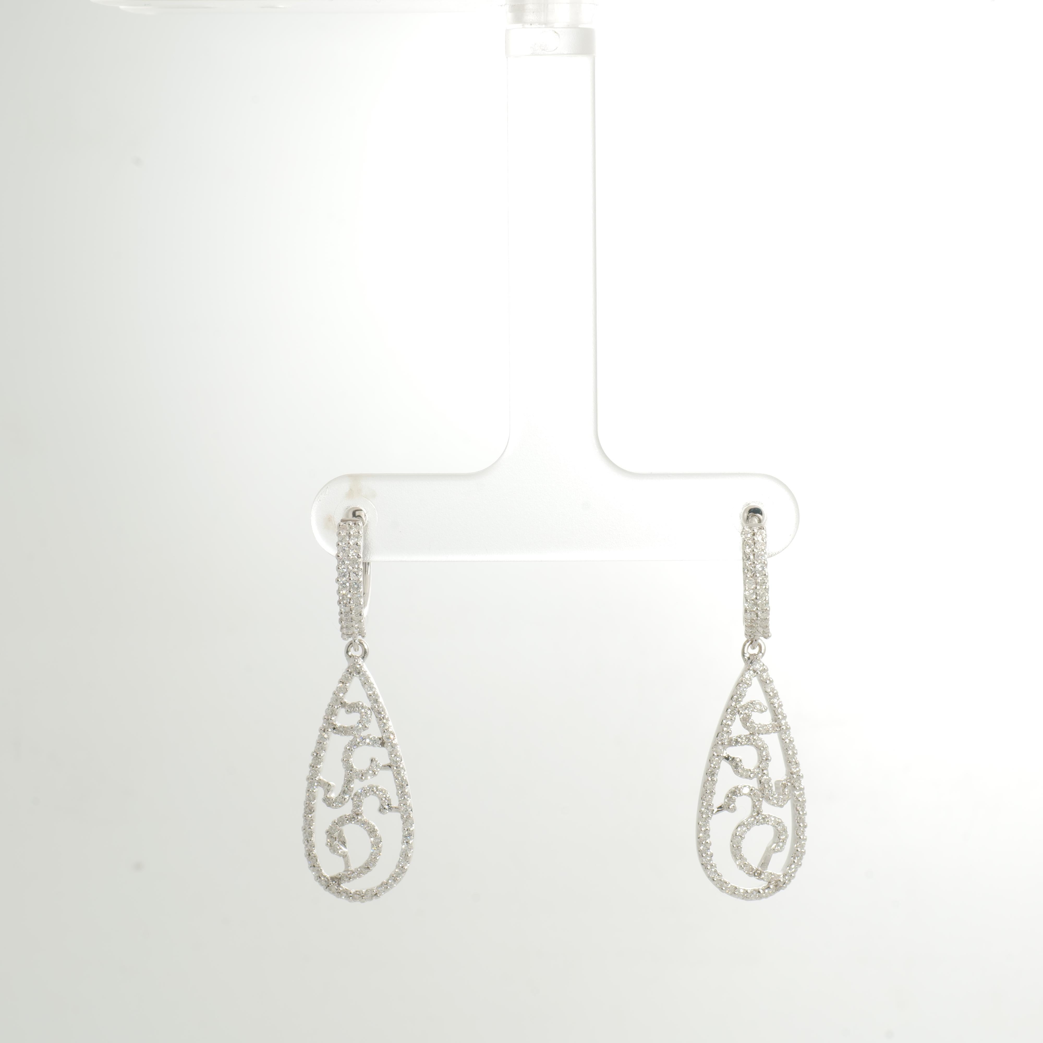 Teardrop Diamond Dangle Earrings in 14K Solid Gold (Certified) For Sale 2