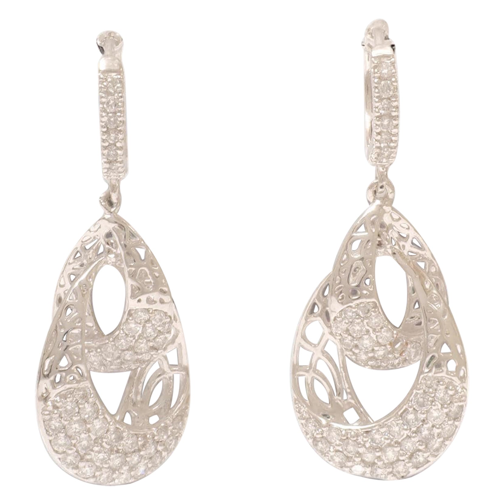 Pendientes colgantes de oro macizo de 14k con diamantes en forma de lágrima (certificados)