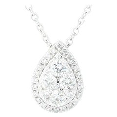 Teardrop Diamond Halo Pendant Necklace Set 14 Karat White Gold 0.52 Carat