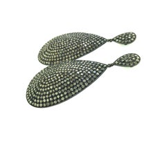 Teardrop Diamond Oxidized Sterling Silver Earring