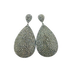 Teardrop Diamond Oxidized Sterling Silver Earring