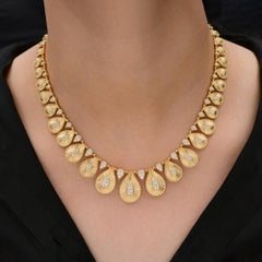 Teardrop Diamond Studded 14k Yellow Gold Choker Necklace Fine Bridal Jewelry