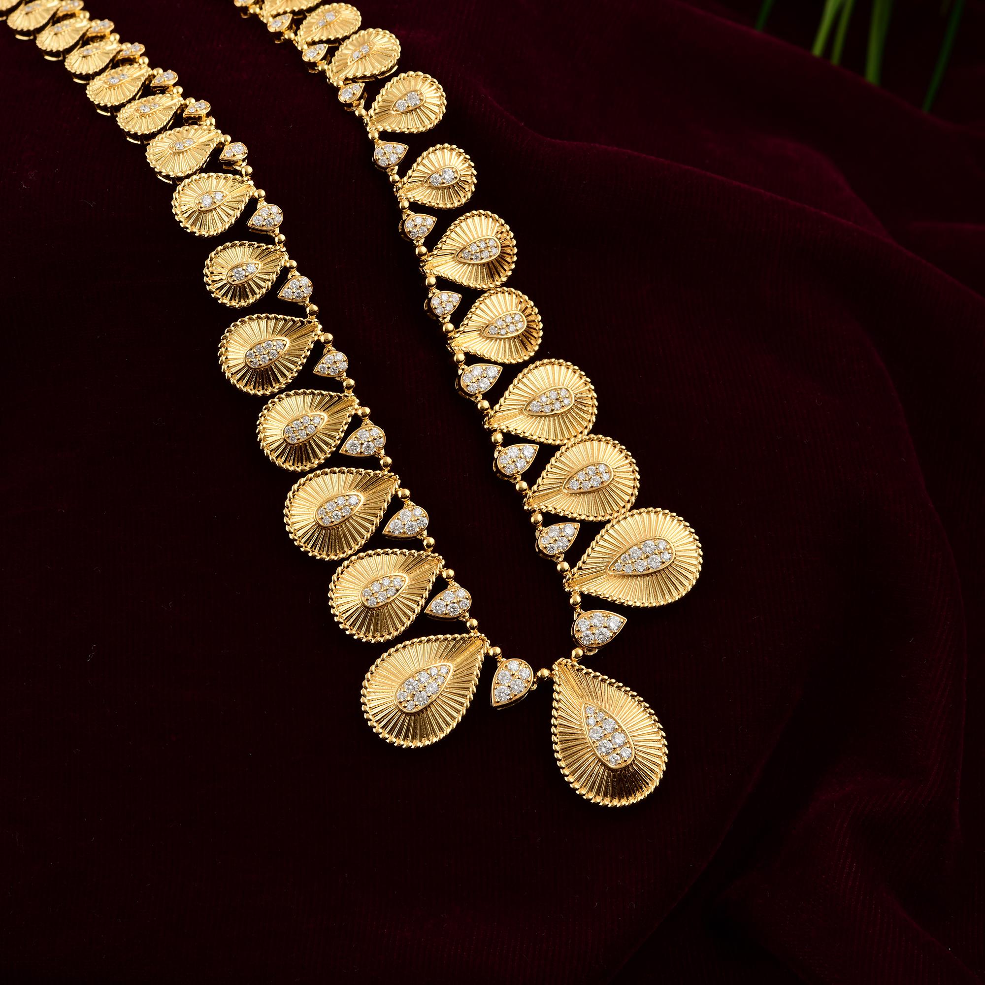Women's Teardrop Diamond Studded 18k Yellow Gold Choker Necklace Fine Bridal Jewelry For Sale
