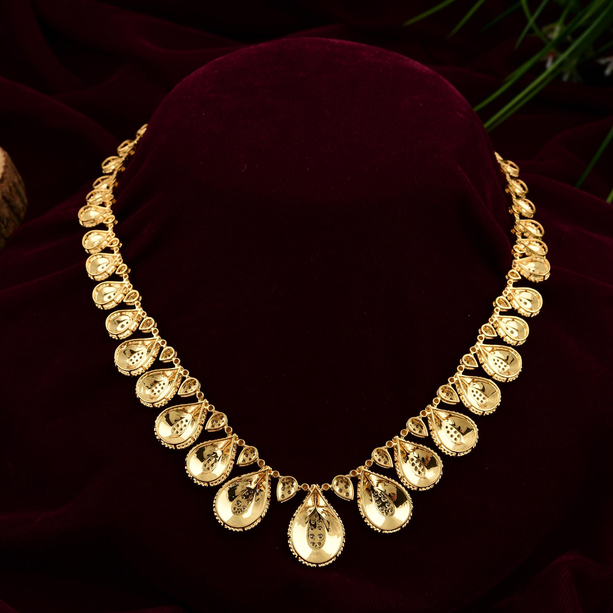 Teardrop Diamond Studded 18k Yellow Gold Choker Necklace Fine Bridal Jewelry For Sale 2