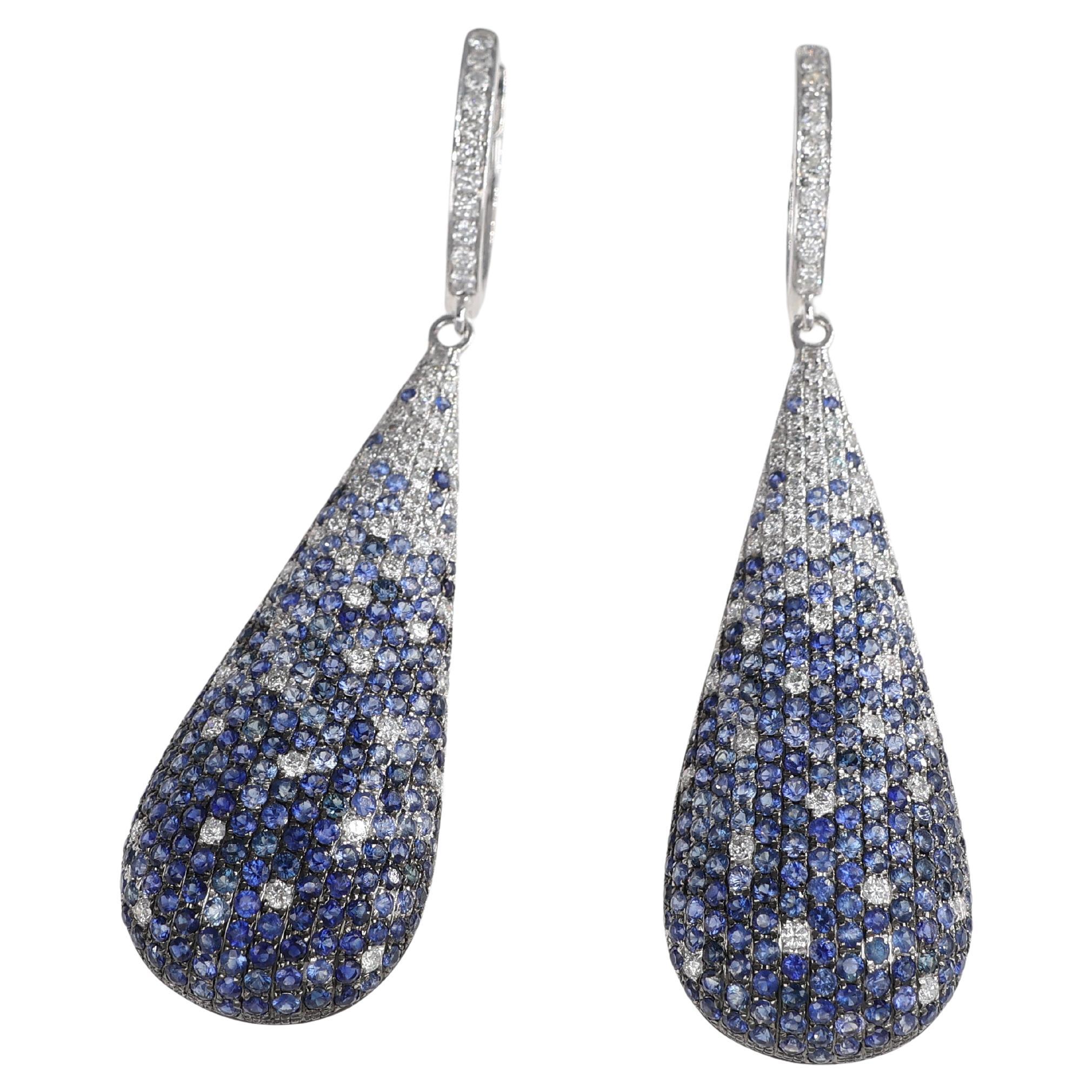 Teardrop Earrings in White Gold with Blue Sapphires and Diamonds