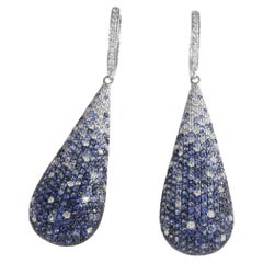 Teardrop Earrings in White Gold with Blue Sapphires and Diamonds