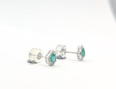 Teardrop Emerald & Diamond Earrings in 14k White Gold