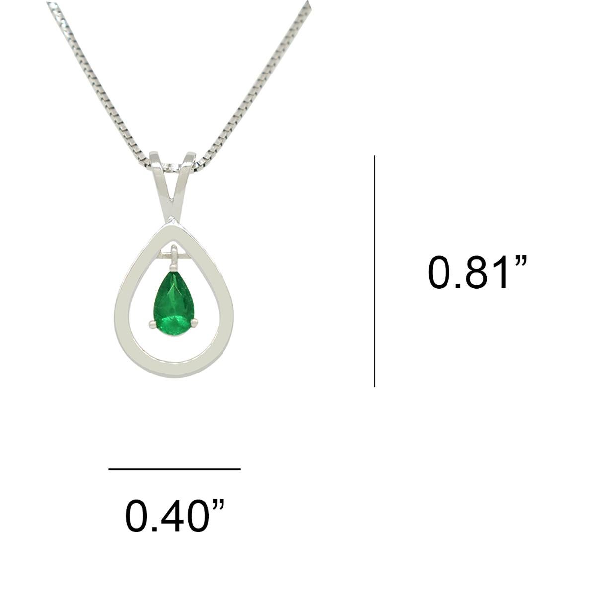 Teardrop Emerald Pendant Necklace with Small Pear Shape Emerald in White Gold In New Condition For Sale In Bradenton, FL