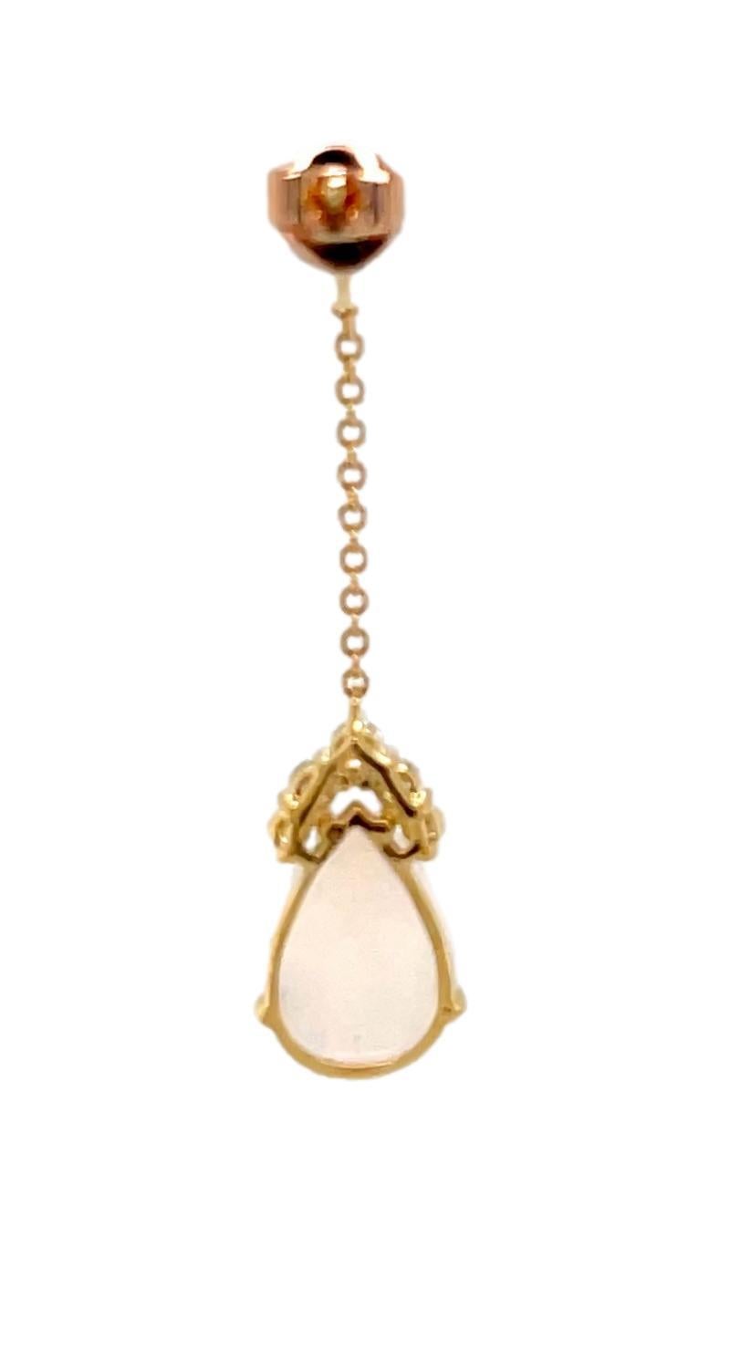 Oval Cut Teardrop Ethiopian Opal and Diamond Dangling Earrings in 14KY Gold  For Sale