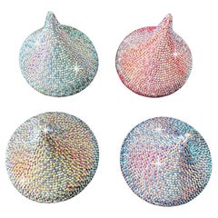 Teardrop Glass Jar “AB” Crystals with Leather Flower Petal Trim