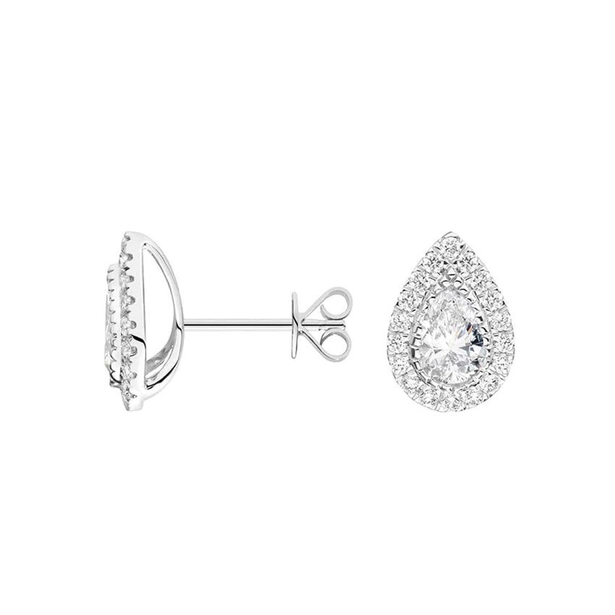 Teardrop Halo Diamond 18K White Gold Stud Earrings