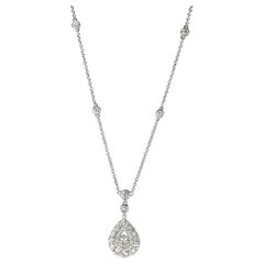 Teardrop Halo Diamond by the Yard Necklace in 14 Karat White Gold 1.30 Carat