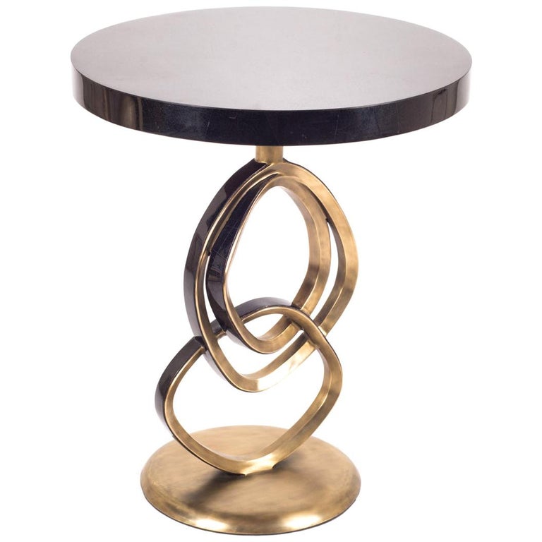 Teardrop II Side Table in Black Pen Shell and Bronze Patina Brass by Kifu Paris For Sale