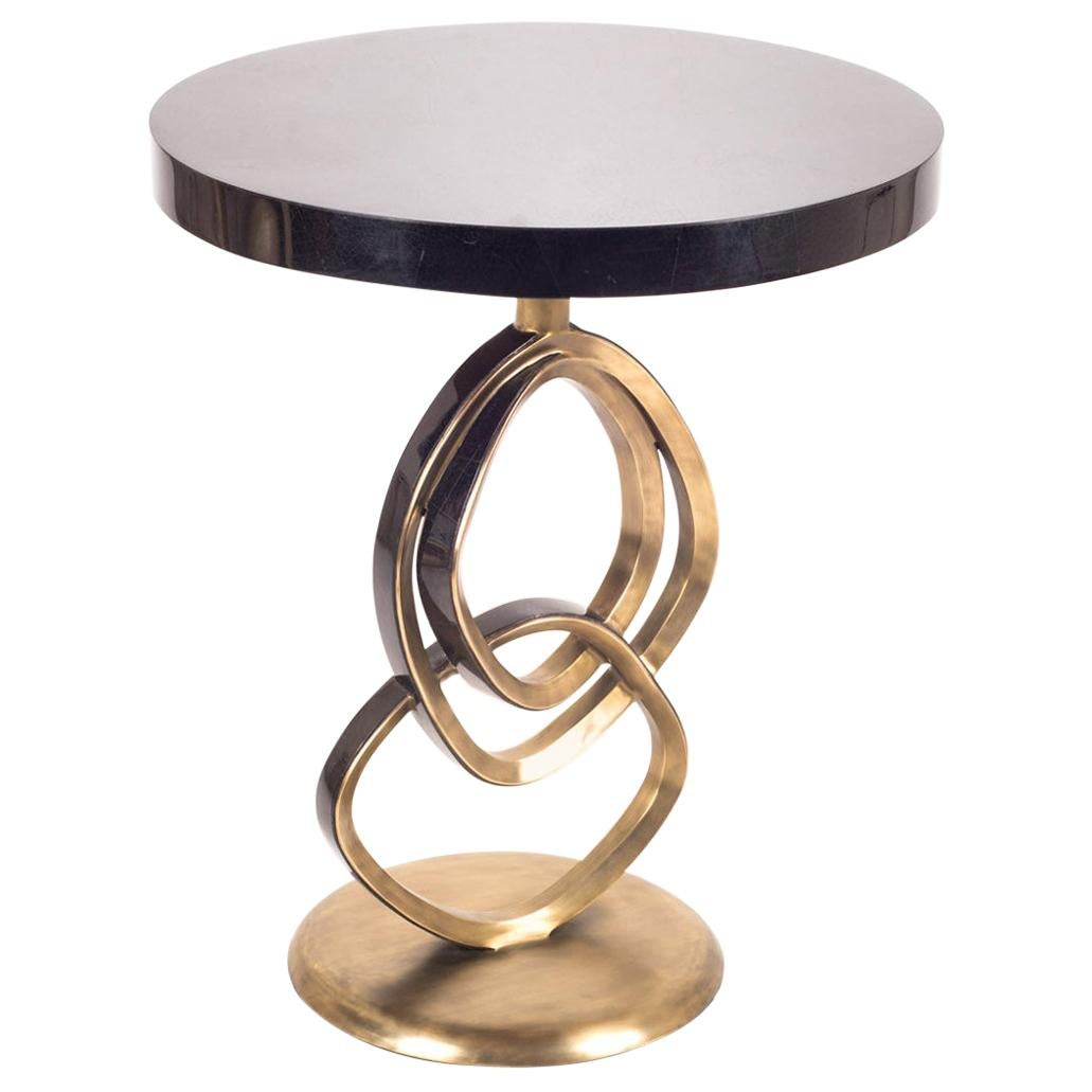 Teardrop II Side Table in Black Pen Shell and Bronze Patina Brass by Kifu Paris