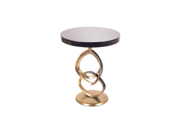 French Teardrop II Side Table in Black Pen Shell and Bronze Patina Brass by Kifu Paris For Sale