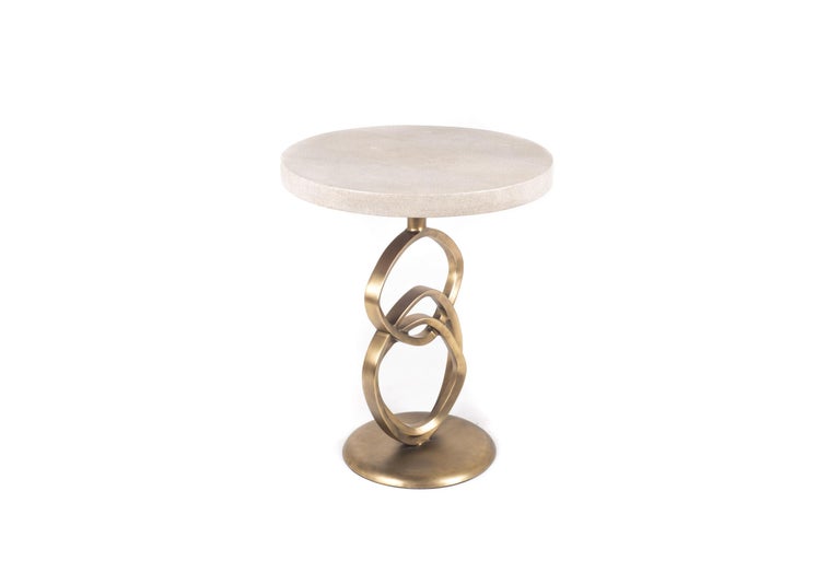 Hand-Crafted Teardrop II Side Table in Black Pen Shell and Bronze Patina Brass by Kifu Paris For Sale