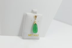 Teardrop Jade Pendant 14 Karat Yellow Gold Green Jade Jewelry
