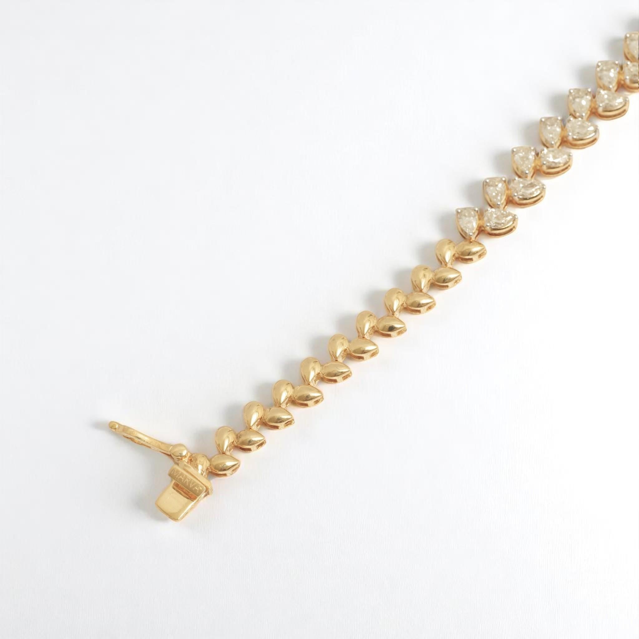 Women's Teardrop Link Diamond Tennis Bracelet in 14k Solid Gold (Certified) For Sale