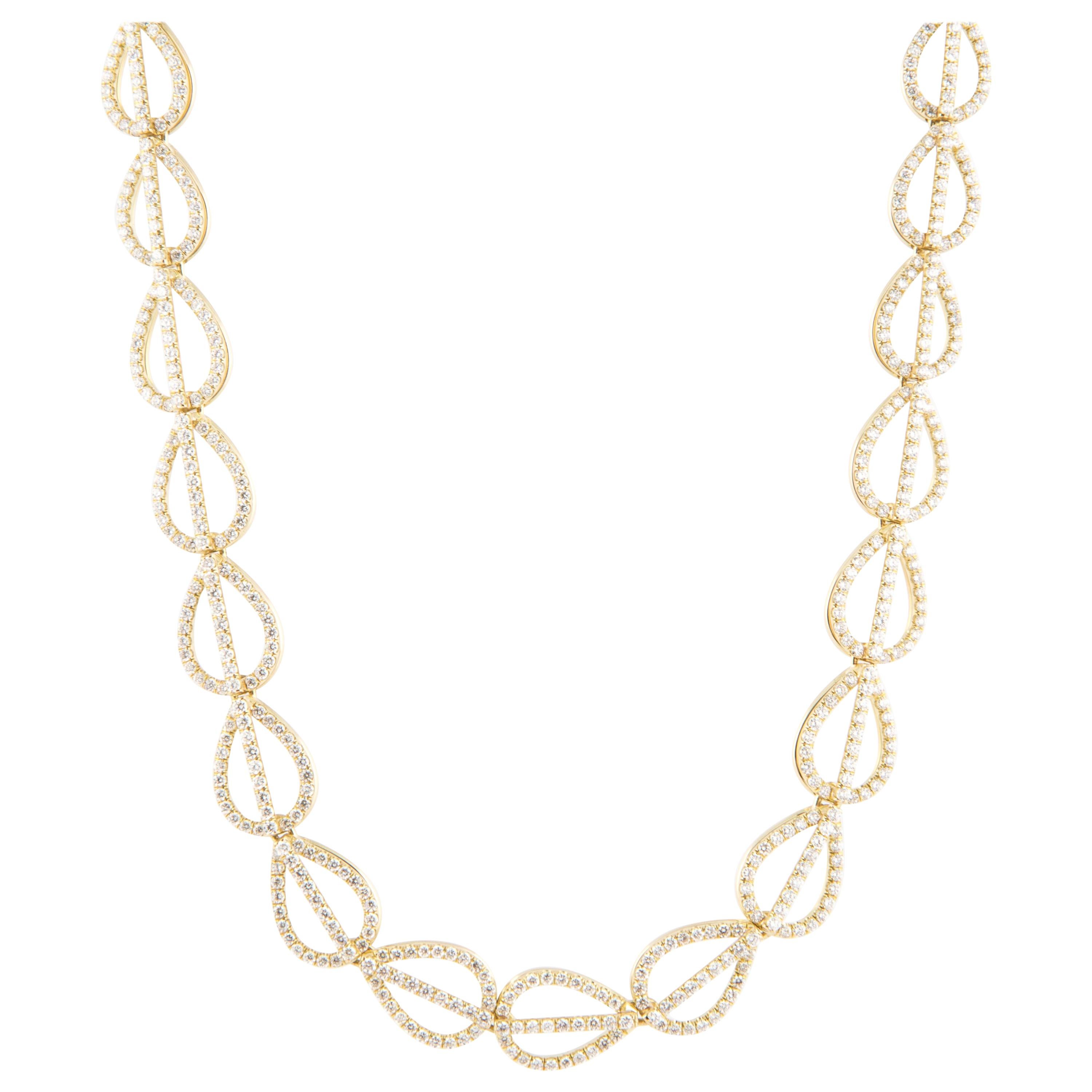 Teardrop Link Necklace with Diamonds in 18 Karat Yellow Gold