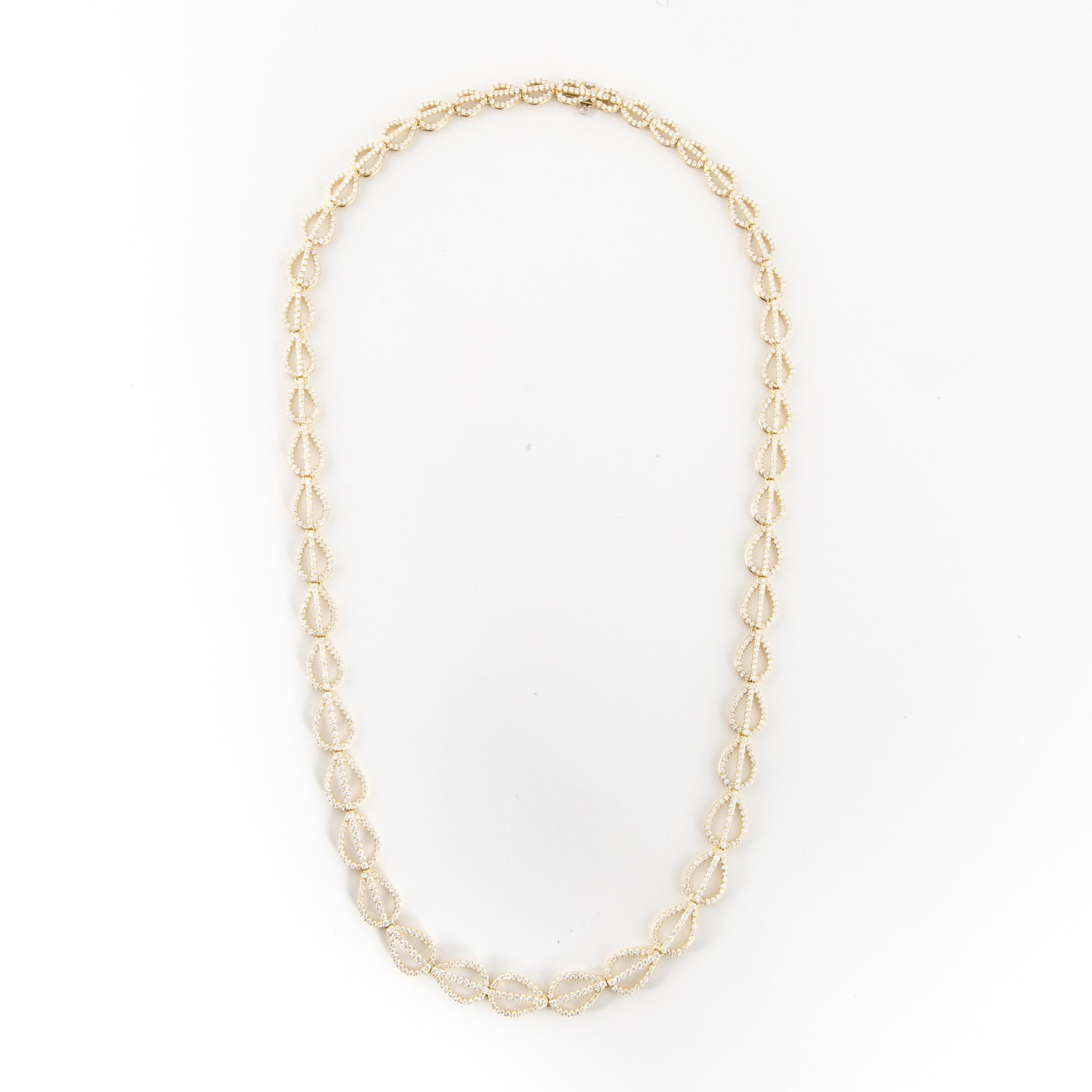 Round Cut Teardrop Link Necklace with Diamonds in 18 Karat Yellow Gold