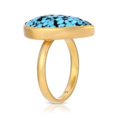 Teardrop Matrix Turquoise Ring in 18k Yellow Gold