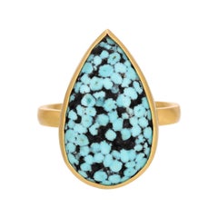 Teardrop Matrix Turquoise Ring in 18k Yellow Gold