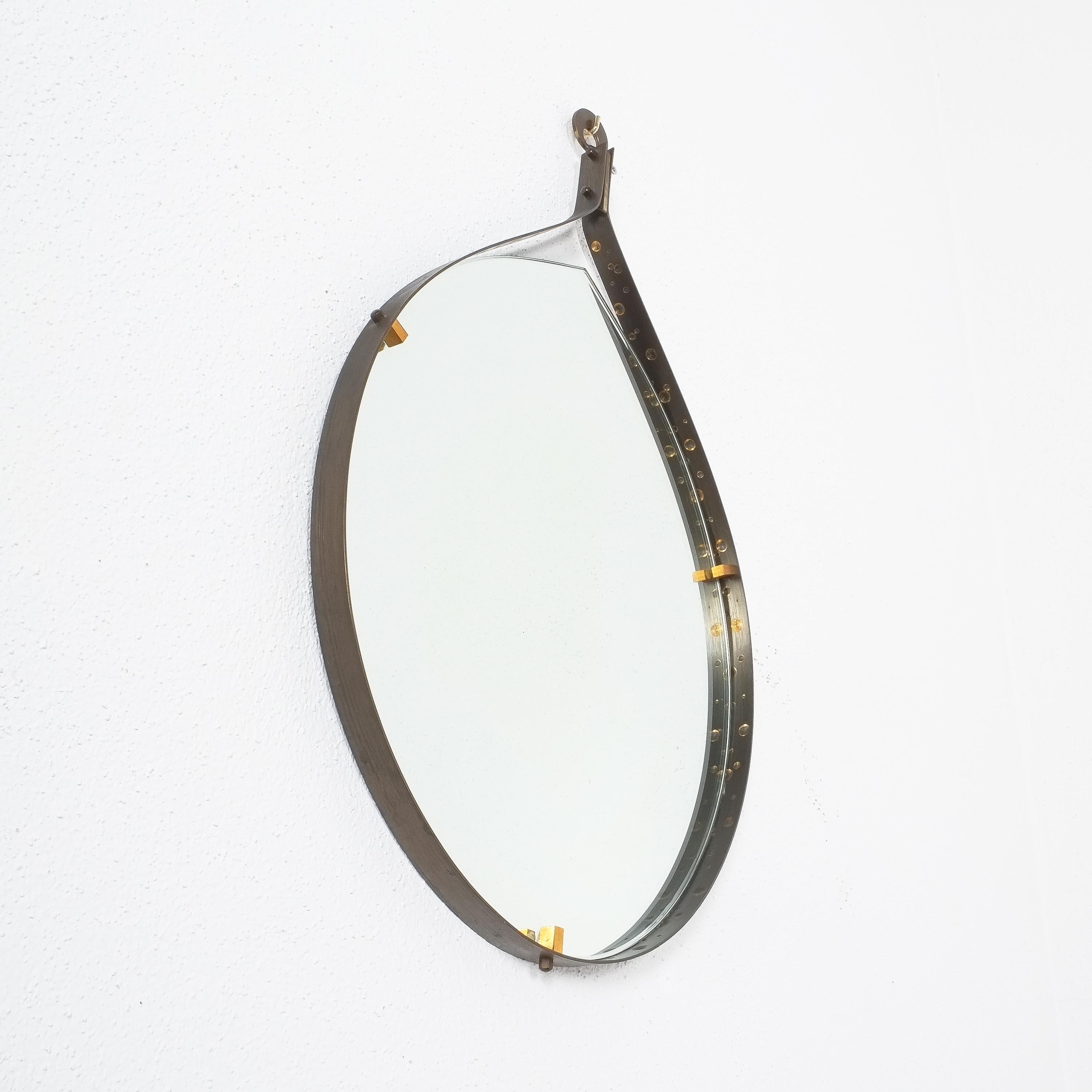 Mid-Century Modern Teardrop Mirror Iron Brass, Midcentury, Italy