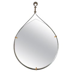 Teardrop Mirror Iron Brass, Midcentury, Italy