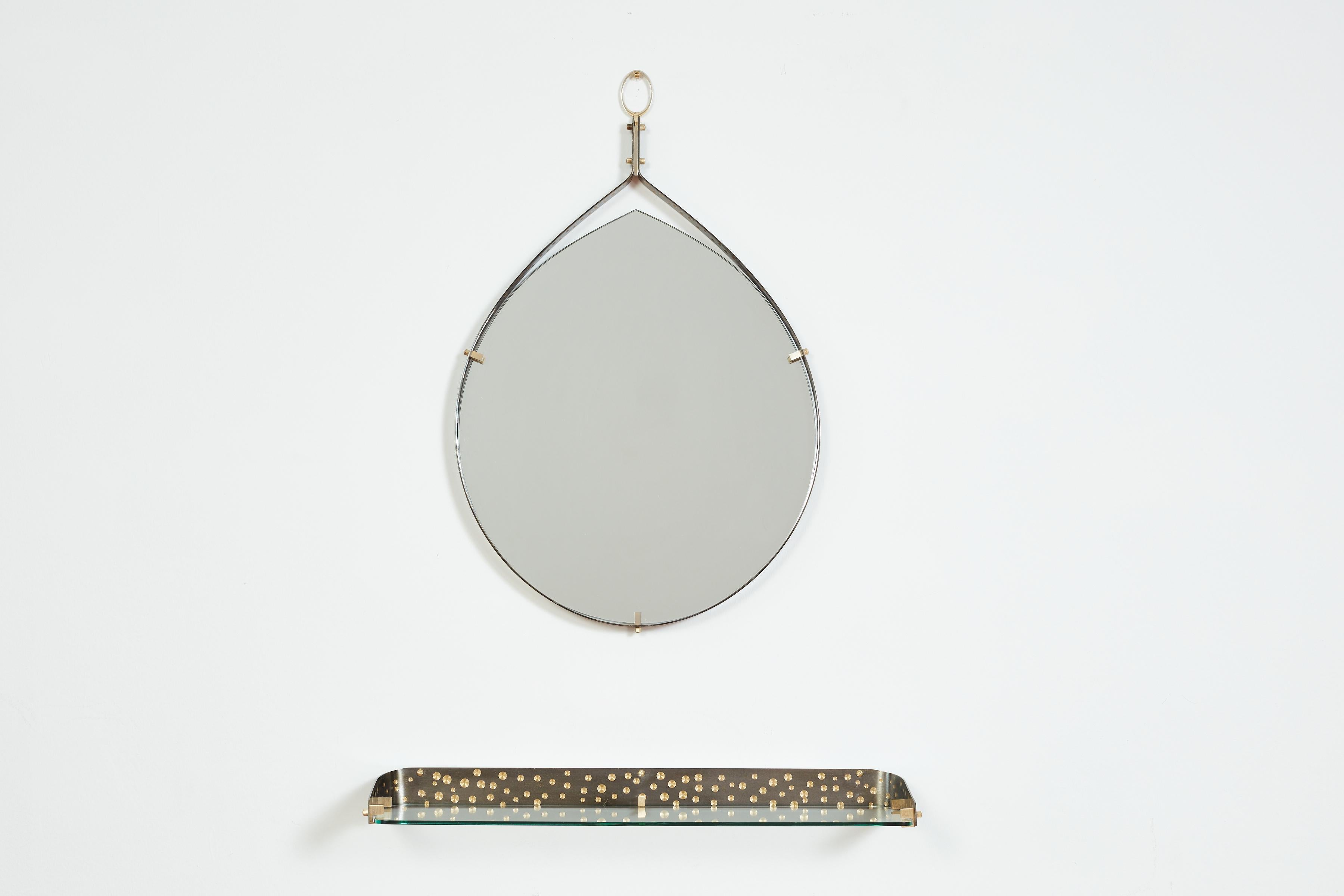 Italian Teardrop Mirror w/shelf by Ambrogio  & De Berti  For Sale