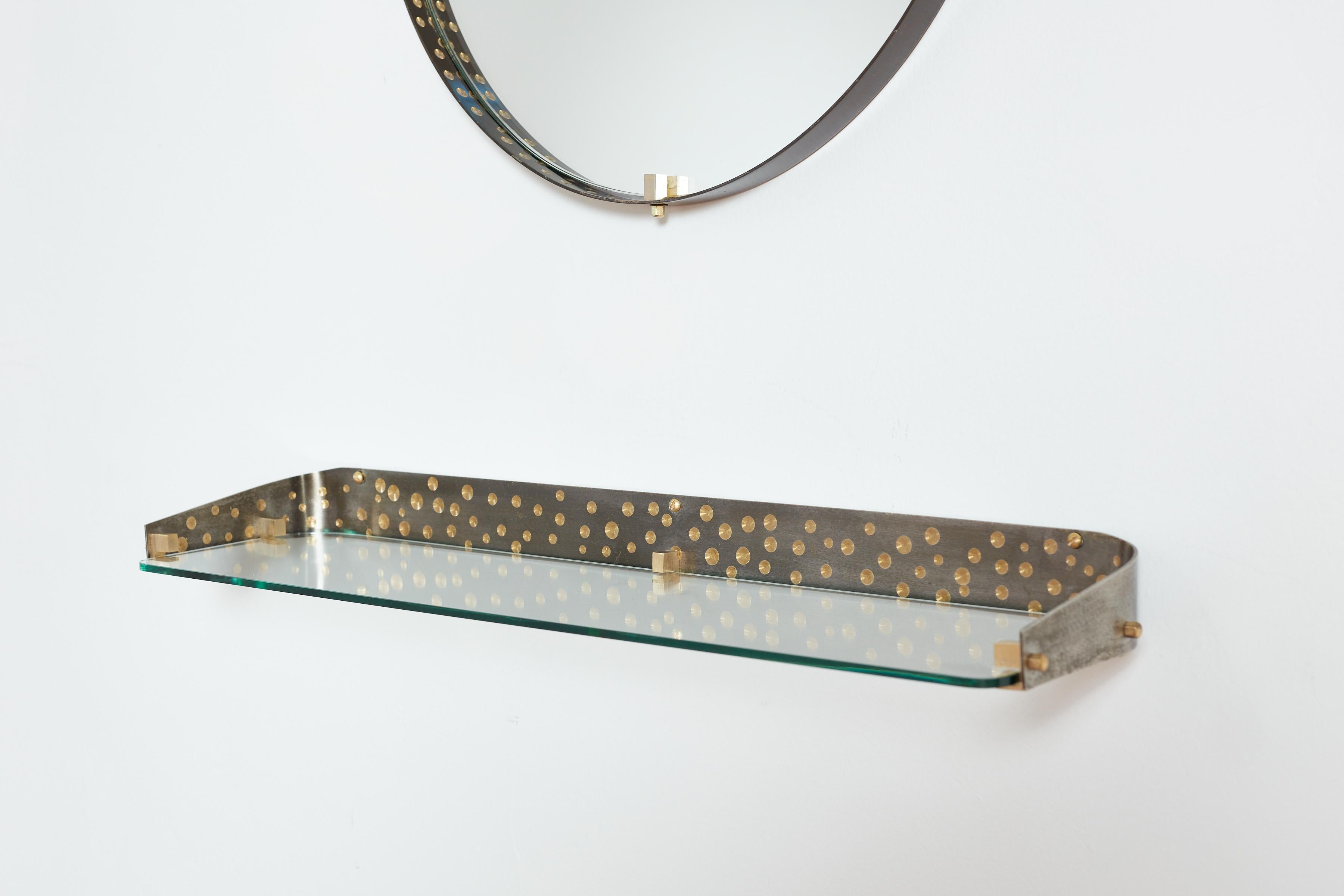 Teardrop Mirror w/shelf by Ambrogio  & De Berti  In Good Condition For Sale In Beverly Hills, CA