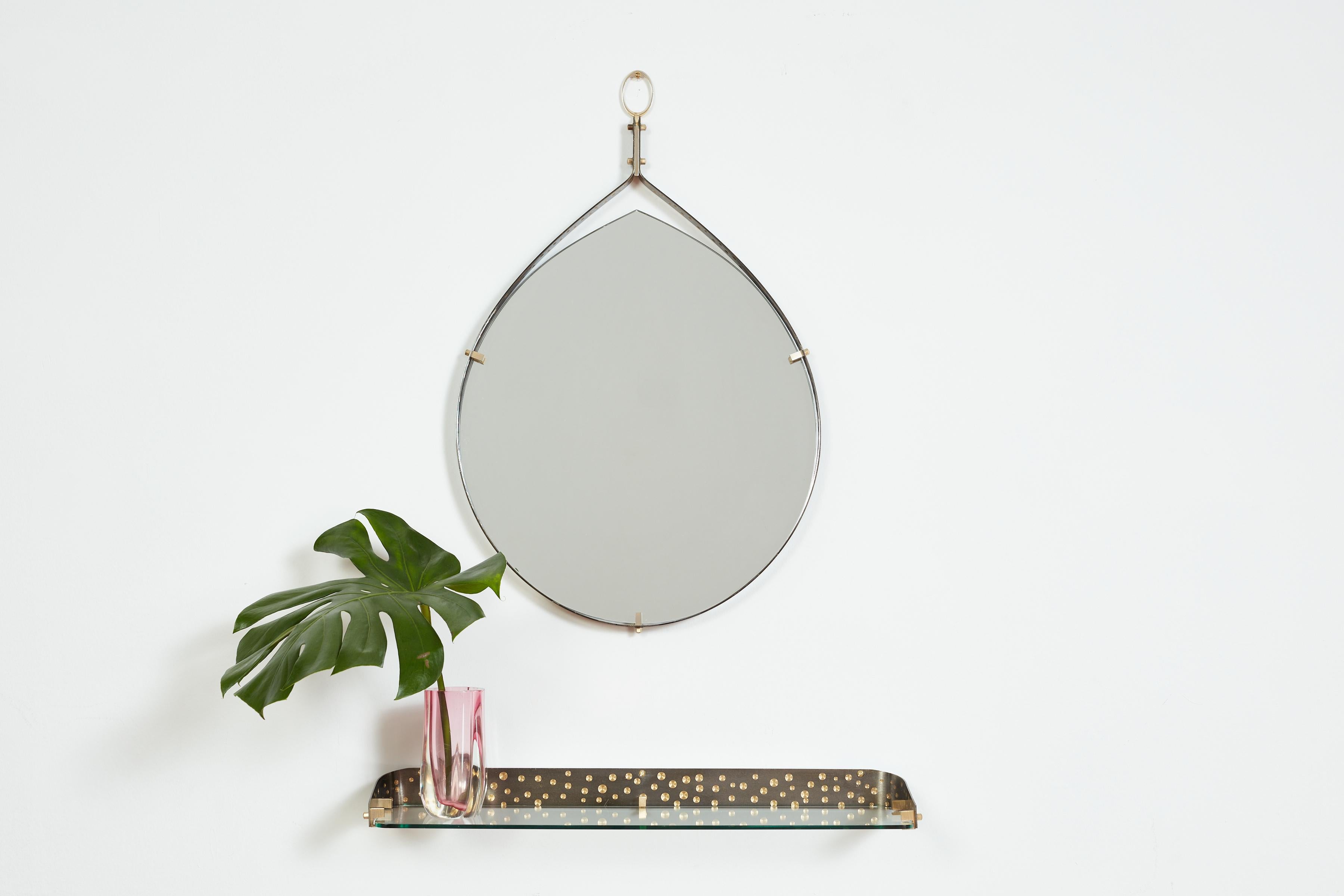 Metal Teardrop Mirror w/shelf by Ambrogio  & De Berti  For Sale