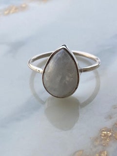Teardrop moonstone silver minimalistic ring, 5 size moonstone ring