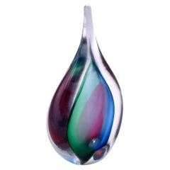 Teardrop Murano Glass Sculpture Sommerso Signed M.P