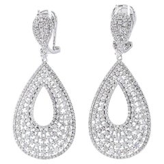 Teardrop Natural Diamond Dangle Drop Earrings in 14k Solid Gold (Certified)