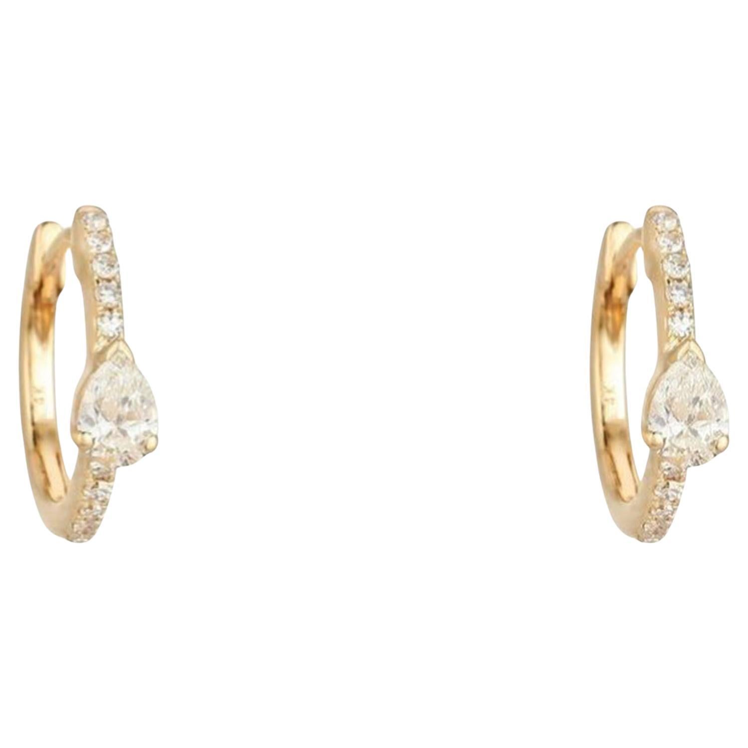 Teardrop Pave 14K (or 18k upon request) Yellow Gold Huggie Earrings For Sale