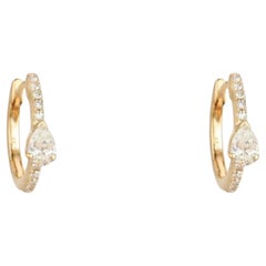 Teardrop Pave 14K (or 18k upon request) Yellow Gold Huggie Earrings
