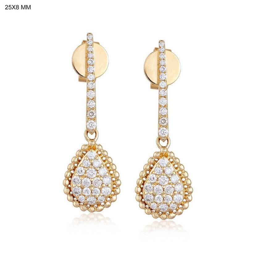 Teardrop Pave Dangle 14K Yellow Gold Diamond Earrings In New Condition For Sale In Los Angeles, CA