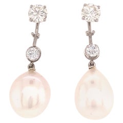 Teardrop Pearl and Diamond Earring in 18 Karat Gold Studs and Removable Dangle