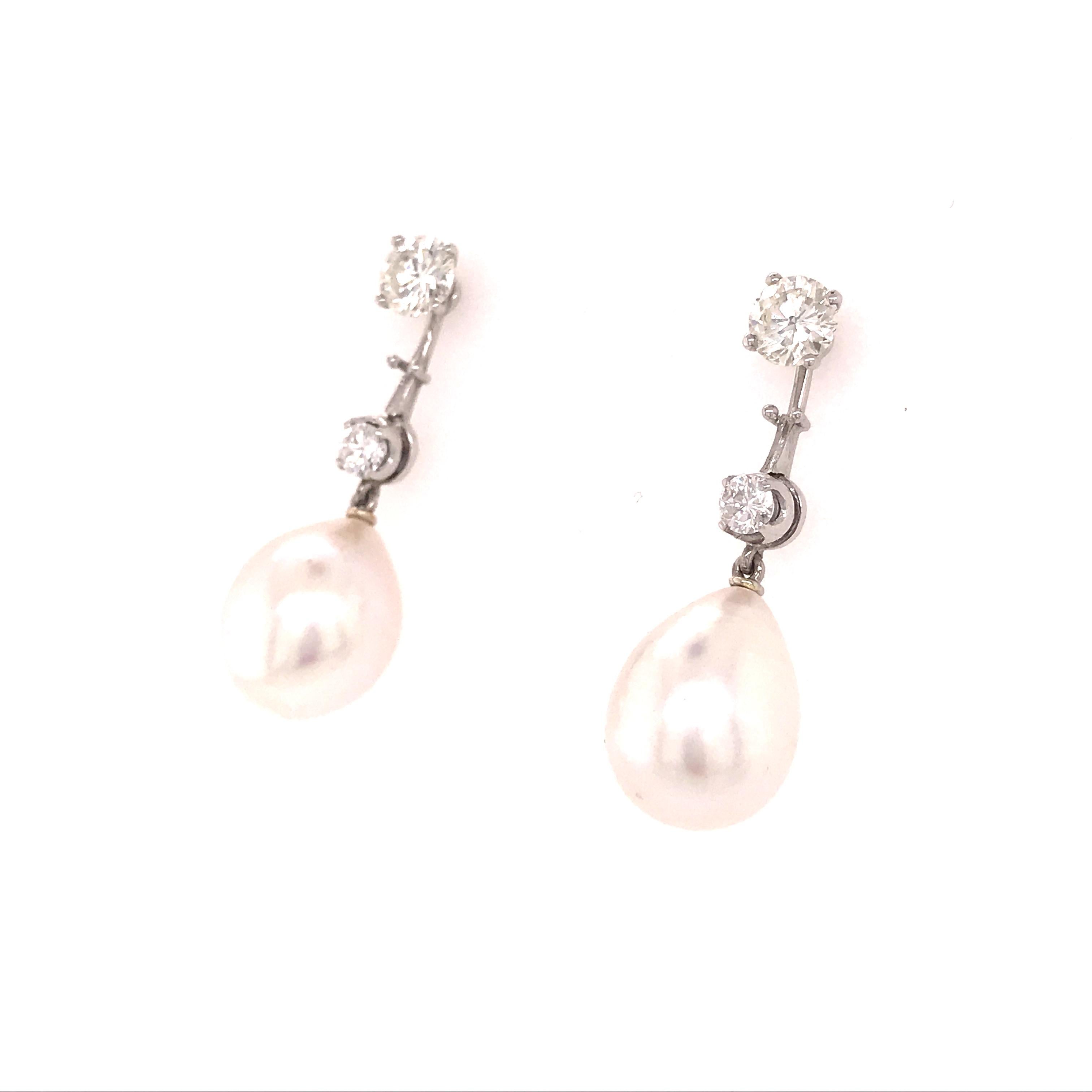 teardrop pearl and diamond earrings