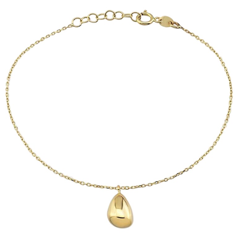 Teardrop Pendant Chain Bracelet 7”+1” in 14K Solid Yellow Gold For Sale