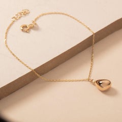 Teardrop Pendant Chain Bracelet 8”+1” in 14K Solid Yellow Gold