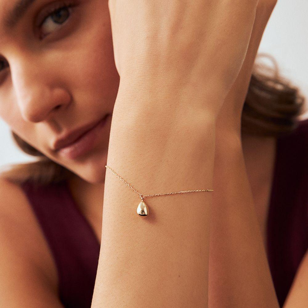 Teardrop Pendant Chain Bracelet 8”+1” in 14K Solid Yellow Gold In New Condition For Sale In New York, NY
